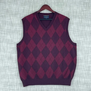 Club Room Vest L Merino Wool Argyle Purple Red 0613